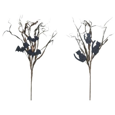 Transpac Wood Cat/Bat Spray Set of 2 Halloween Home Decorations