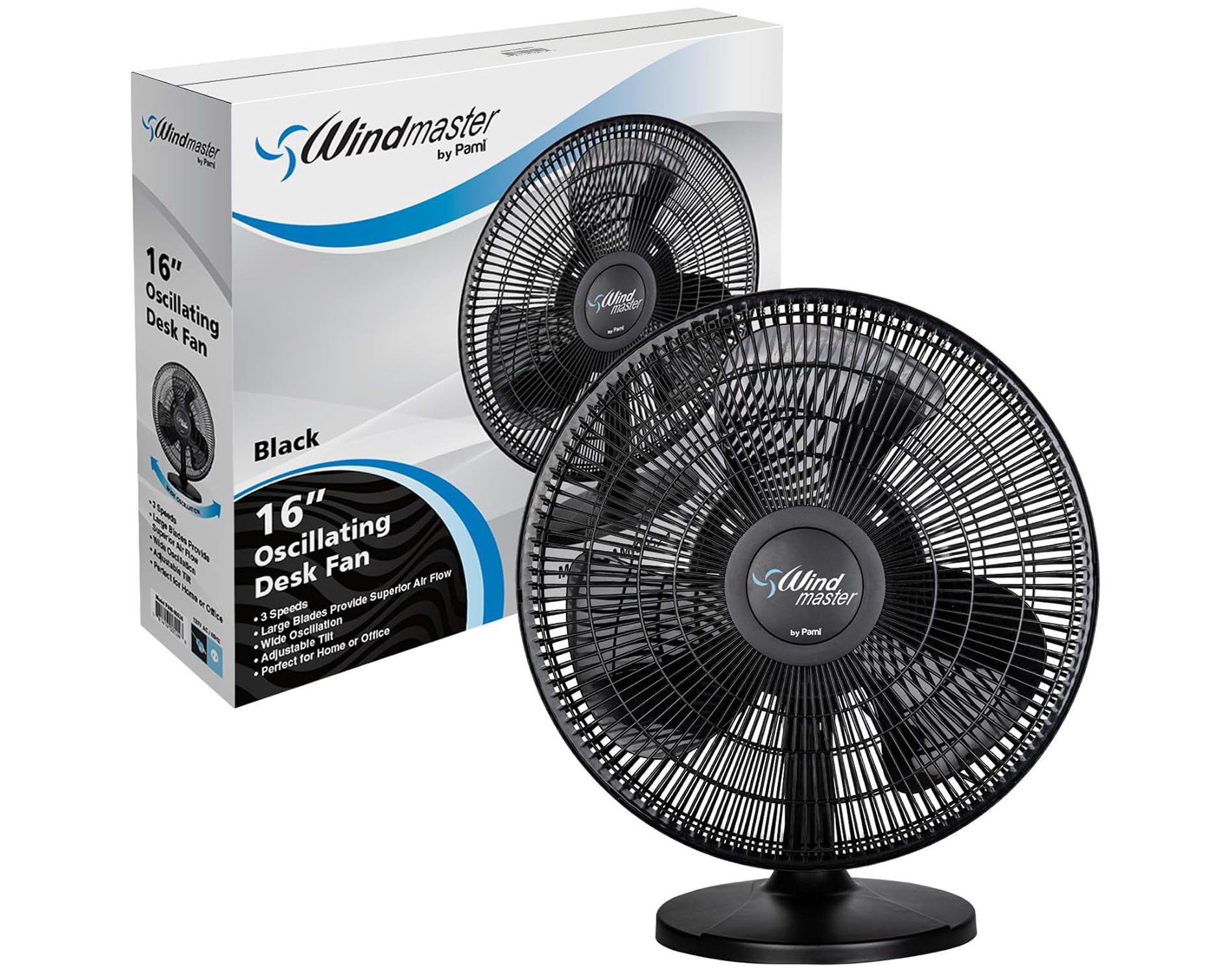 PAMI 16" Oscillating Desk Fan, 3-Speed Portable Table Fan, Adjustable Tilt, Home Office & Dorm