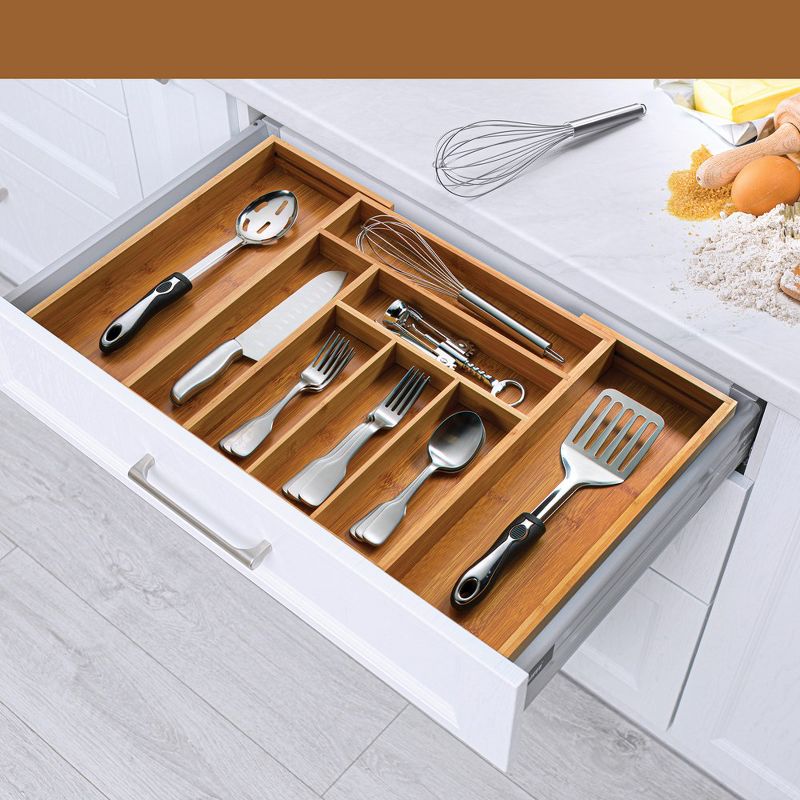 Expandable Silverware Organizer - Bamboo Kitchen Drawer Organizer, Utensil Holder - Drawer Organization and Storage in Kitchen, Bathroom or Bedroom, 2 of 8