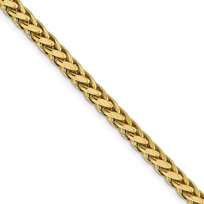 Black Bow Jewelry Men's 5mm, 14k Yellow Gold D/C Hollow Wheat Chain Necklace