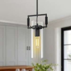 CityFurn 1-Light Cylinder Glass Pendant for Kitchen Island - 1 of 4