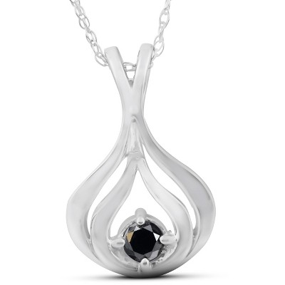 Pompeii3 Solitaire Round Black Diamond Pendant & 18" Chain 10K White Gold