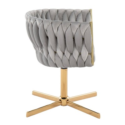 Silver Velvet and Gold Metal Swivel Accent Chair