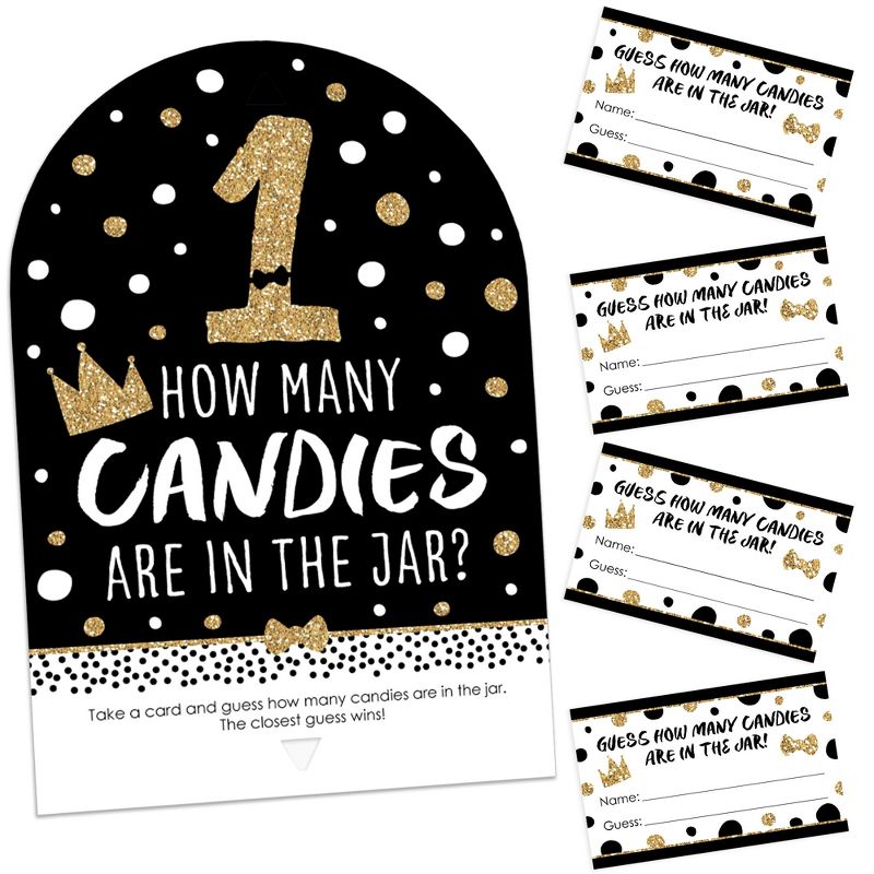 Big Dot of Happiness 1st Birthday Little Mr. Onederful - How Many Candies Boy First Birthday Party Game - 1 Stand and 40 Cards - Candy Guessing Game, 1 of 9