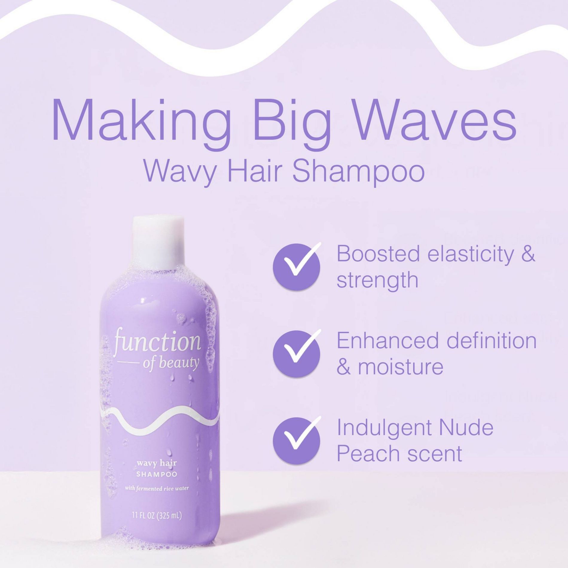 Function of Beauty Custom Wavy Hair Shampoo Base with Fermented Rice Water - 11 fl oz: Paraben-Free, Sulfate-Free, Peach Scent