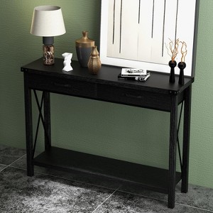 TackView Compact Entryway Table with Storage Drawers Shelf, Narrow Sofa Table with Metal Frame Wood Grain Finish for Living Room Hallway - 1 of 4