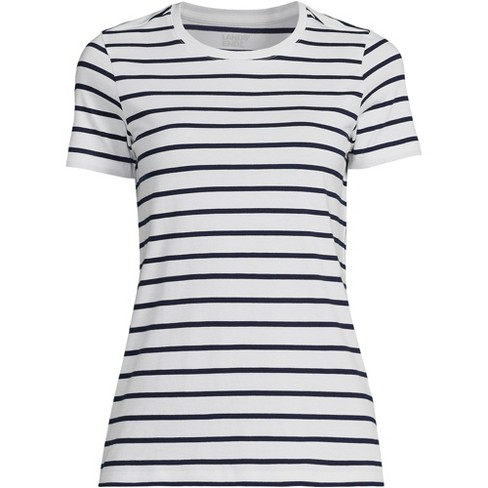 Lands' End Women's Tall Relaxed Supima Cotton Short Sleeve Crewneck T-shirt  - Medium Tall - Navy/white Breton Stripe : Target