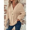 Womens Waffle Hooded Tops Loose Fit Sweater Knit Hoodie Front Half Open Placket Button Tops Lightweigt Textured Tops Waffle Sweat Tops - 3 of 3