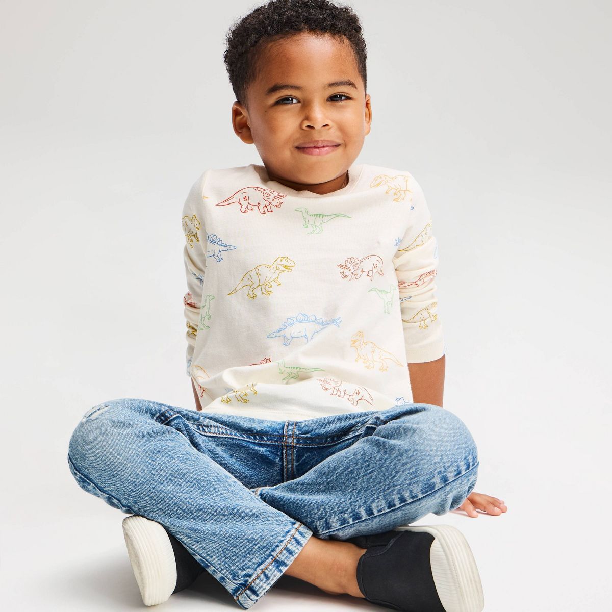 Toddler Boys' Long Sleeve Dinosaur Classic Fit T-Shirt - Cat & Jack™ Cream