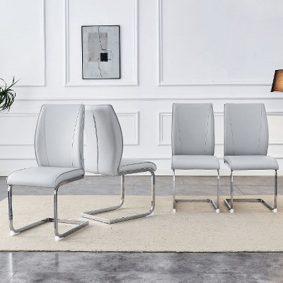 CAVINAS Modern PU Leather Dining Chair with Arched Metal Silver Legs and Ergonomic High Backrest, Luxury Simple Arch Chair