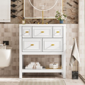 Bella Depot 30'' Bathroom Vanity with Ceramic Sink Combo 5 Drawers - 1 of 4