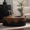 Round Wooden Pedestal Coffee Table,30.31''/38.97'' Handcrafted Relief Modern Accent Table for Living Room-Baofuwish - 3 of 4