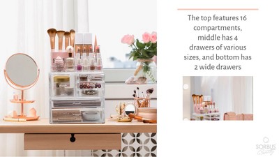 Sorbus Large Clear Makeup Organizer Case - 3 Piece Set