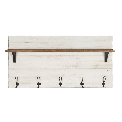 46.1" x 26" Wall Shelf with 5 Hooks White/Brown - Uniek