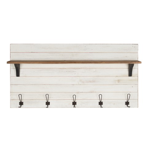 Slim Wood Wall Shelf With Hooks