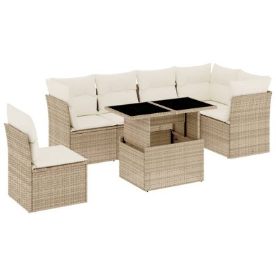 vidaXL 7 Piece Patio Sofa Set with Cushions - Beige and Cream