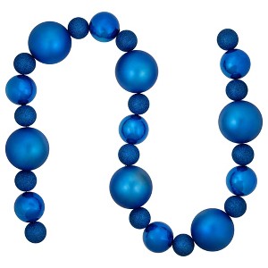 Northlight 3-Finish Shatterproof Ball Christmas Garland - 6'  x 4" - Blue  - Unlit - 1 of 4
