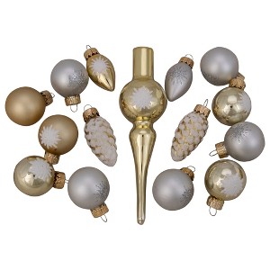 Northlight 15ct Gold 2-Finish Glass Christmas Tree Topper and Ornament Set 5.5" - 1 of 3