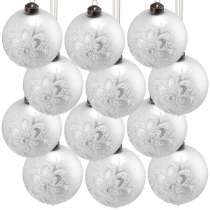 TopComfy Decorative Object Glass Christmas Ball Ornaments Glitter Painted Set for Holiday Decor, White, 3"*3"*3" - 1 of 4
