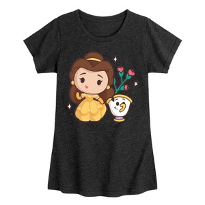 Girls' - Disney Princess - Kawaii Chibi Belle and Chip Fitted Short Sleeve Graphic T-Shirt - 1 of 4