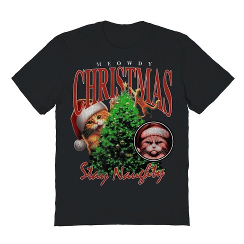 Rerun Island Men's Meowdy Christmas Rap Short Sleeve Graphic Cotton T-Shirt - image 1 of 1