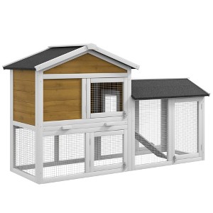 Skyzone 2-Tier Fir Wood Rabbit Hutch with Indoor Living Space, Outdoor Run, Non-Slip Ramp, Lockable - 1 of 4