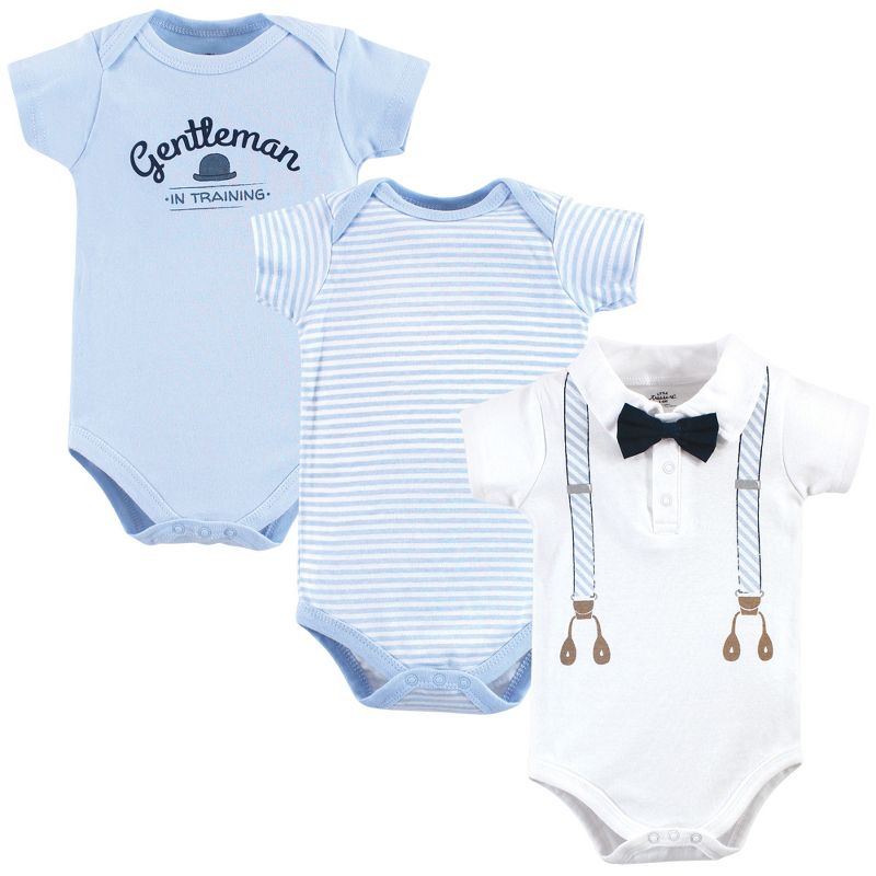 Little Treasure Baby Boy Cotton Bodysuits 3pk, Light Blue Suspenders, 1 of 2