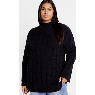 Women's Plus Size Iris Cable Sweater - black | CITY CHIC