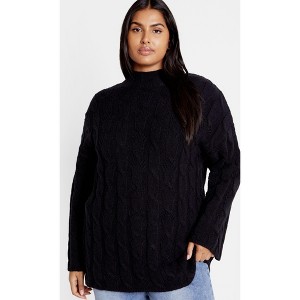 CITY CHIC | Women's Plus Size  Iris Cable Sweater - black - 14W - 1 of 4