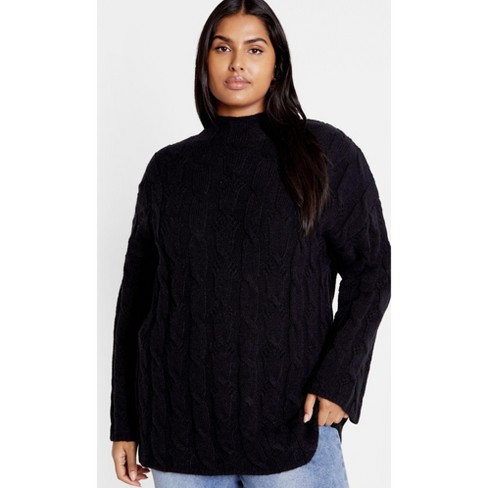 Women's Plus Size Iris Cable Sweater - black | CITY CHIC - image 1 of 4