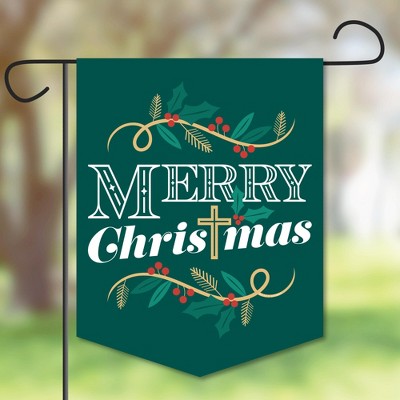 Big Dot of Happiness Religious Christmas - Outdoor Lawn and Yard Home Decorations - Merry Christmas Cross Garden Flag - 12 x 15.25 inches