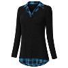 Coolmee Women's Contrast Collared Shirts Long Sleeve Patchwork Work Blouse Tunics Tops - 2 of 4