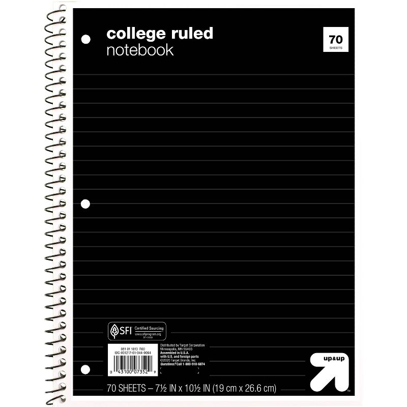 College Ruled 1 Subject Flexible Paperboard Cover Spiral Notebook - up & up™, 1 of 2
