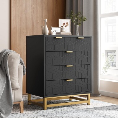 5 Drawer Dresser for Bedroom, Chest of Drawers with Metal Base, Modern Dresser Chest Cabinet Organizer