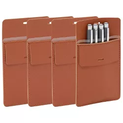 Okuna Outpost 4 Pack Pocket Protectors for Shirts and Lab Coats, Brown Leather Pen Holder