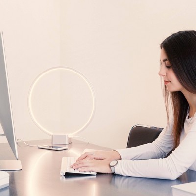 Platinum Silver Modern LED Desk Lamp with USB Port