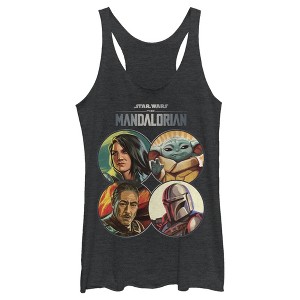 Women's Star Wars The Mandalorian Character Frame Racerback Tank Top - 1 of 4