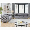 Ridstar 2 Piece 3 Ssat Modern Velvet Buttons Tufted Sofa with Metal Legs & Arm Couch For Living Room & Office-Grey - 2 of 4