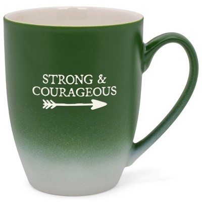 Elanze Designs Strong & Courageous Two Toned Ombre Matte Green and White 12 ounce Ceramic Stoneware Coffee Cup Mug