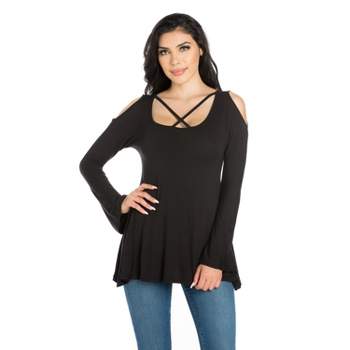 24seven Comfort Apparel Elbow Sleeve Swing Tunic Top For Women-black-l :  Target