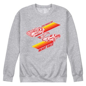 Men's - Hot Wheels - Valentine's You Make My Heart Race Graphic Fleece Sweatshirt - 1 of 4