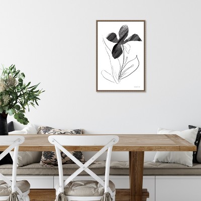 Black and White Abstract Floral Canvas with Beaded Bronze Frame
