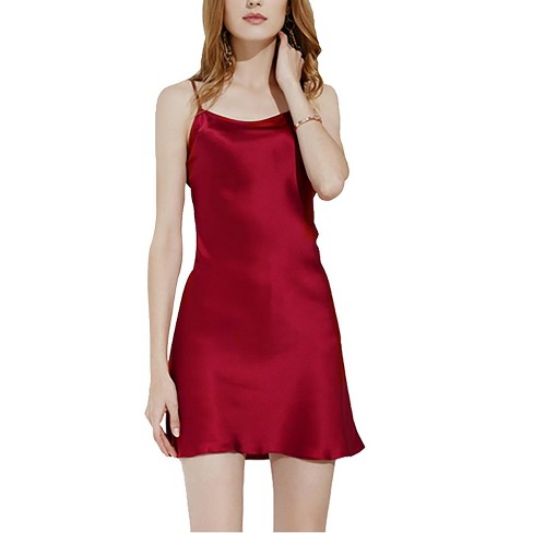 Allegra K Women Satin Plus Size Lotus Leaf Hem Basic Braces Skirt Dress  Full Slip Camisole Xl Burgundy : Target