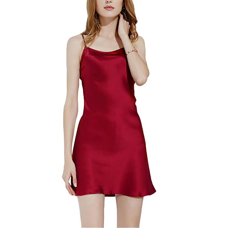 Allegra K Women Satin Plus Size Lotos Leaf Hem Basic Braces Skirt Dress Full Slip Camisole, 1 of 8