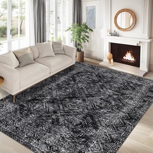 6x9,Washable Runner Rug Runner Vintage Rug Non Slip Kitchen Rug Distressed Grey Rug Low Pile Entryway Rug Soft Bathroom Rugs Stain Black - 1 of 4