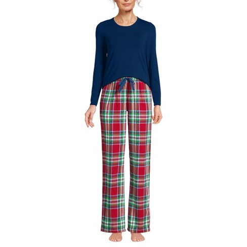 Lands End Women s Pajama Set Knit Long Sleeve T shirt And Flannel Pants Small Heritage Red Plaid Target