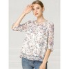 INSPIRE CHIC Women's Round Neck Ruffle 3/4 Sleeve Floral Print Chiffon Blouse - 2 of 4