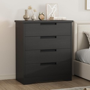 4 Drawer Dresser for Bedroom, Black Chest of Drawers with Embedded Handles Design, Wooden Dresser Organizer for Living Room, - 1 of 4