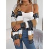 Women's Long Sleeve Hollow Out Color Block Striped Sweater Cardigan Fall Casual Jacket Shirt Top Khaki S - 4 of 4