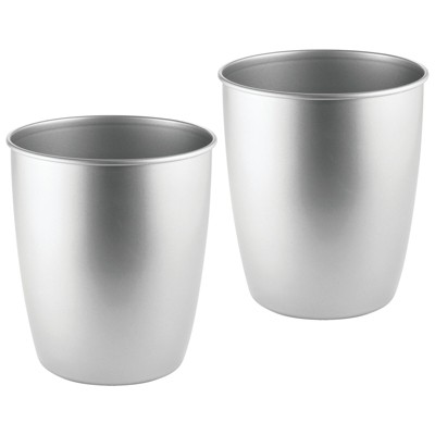 Chrome 2 Pack Garbage Container mDesign Round Metal Trash Can Wastebasket 